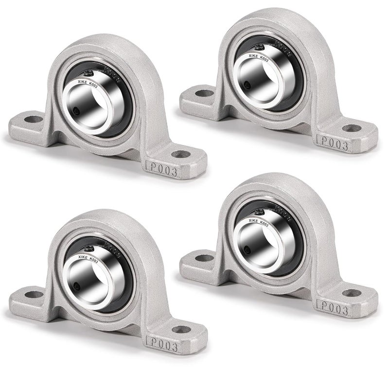 Xike 4 Pcs KP003 Mounted Pillow Block Bearings Bore 17mm/0.66inch Zinc Alloy Plummer Flanged Bearing，Cast Iron Self-Alignment Bearing for 3D Printer and More. - Image 1
